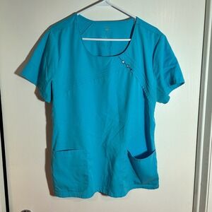 Cherokee Infinity Turquoise Blue Scrub Top Women's Medium Uniform